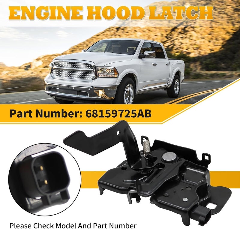 Jecoupoon Front Hood Lock Latch Compatible with RAM 1500 2014-2019 RAM 2500 2014-2015 W/Remote Start 68159725AB - Image 2